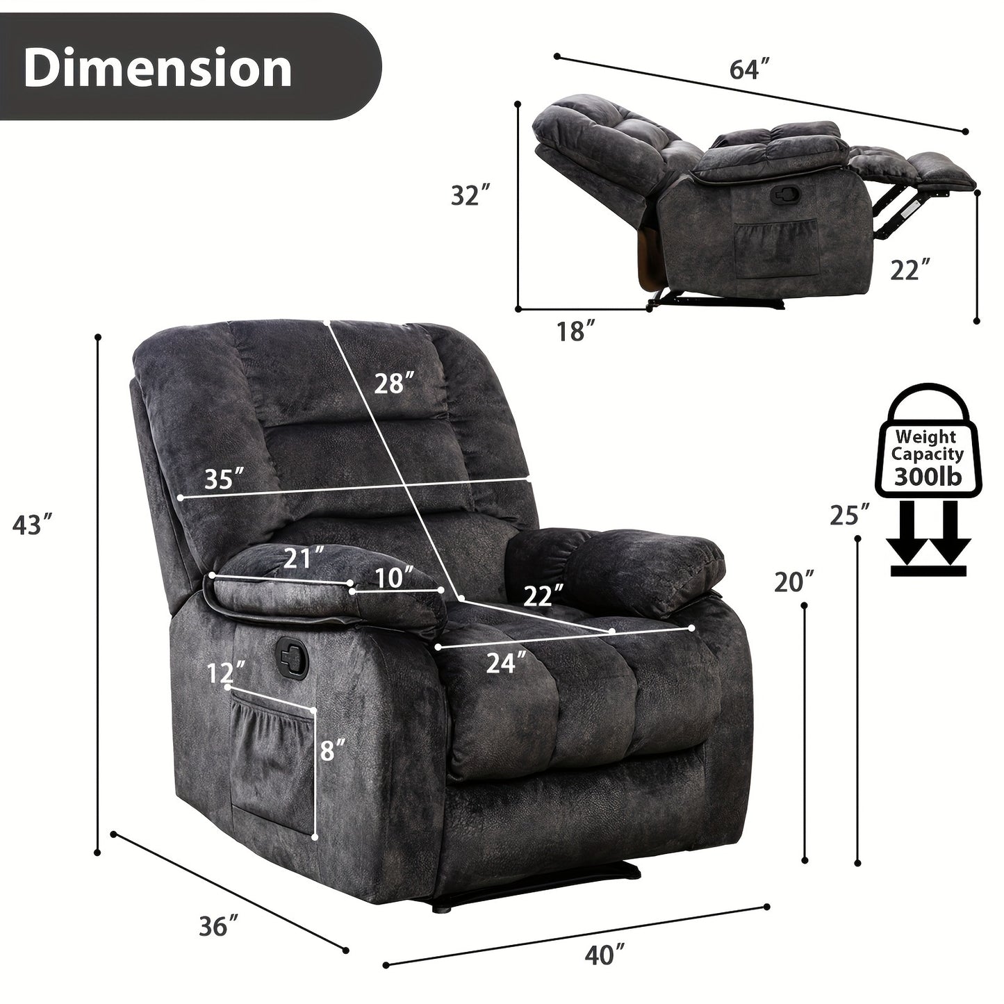 Single Comfortable Electric Elevating Recliner Chair with Full Body Massage, Heat, Ergonomic Design, Side Organizer Bag