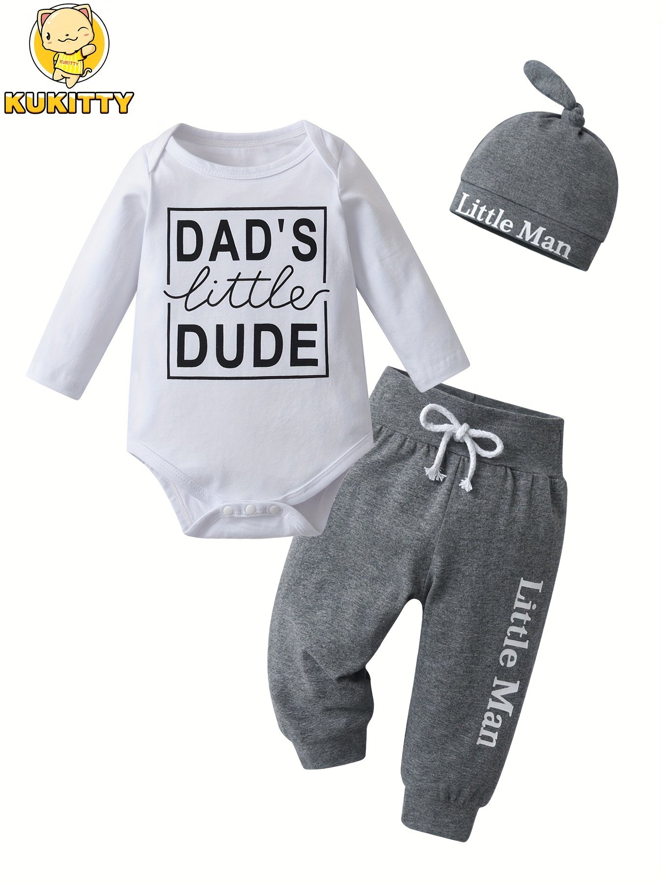 KuKitty Baby Boy Clothes Set Newborn Long Sleeve "Dad's Little DUDE"  3Pcs Outfit Sets