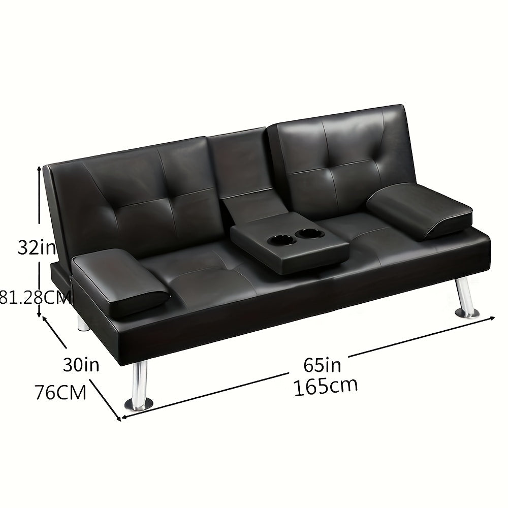 Faux Leather Modern Convertible Sofa Bed with Adjustable Recliner