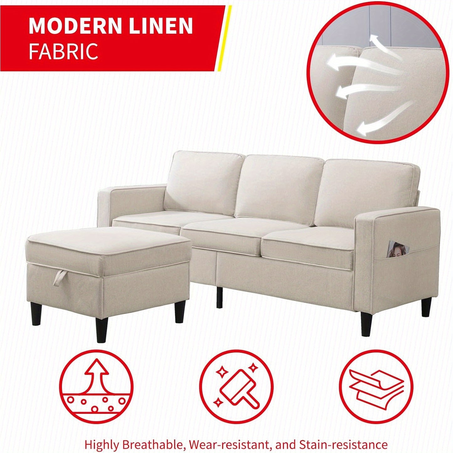 78-Inch (about 198.1cm) Convertible Sectional Sofa,