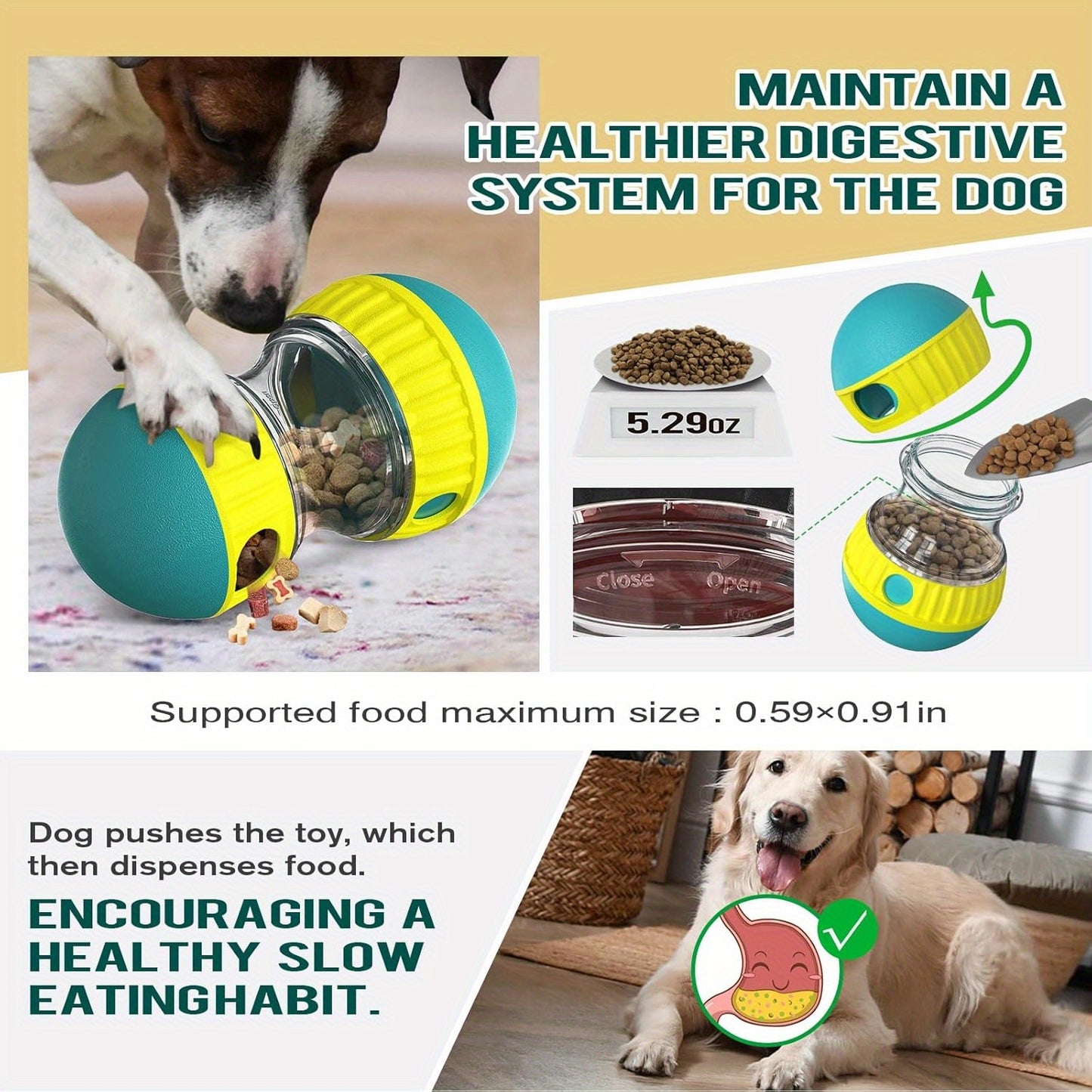 Interactive Adjustable Dispenser Toy. Keep Dogs Busy, Stimulates IQ, Slow Feeder for Boredom and Mental Stimulation