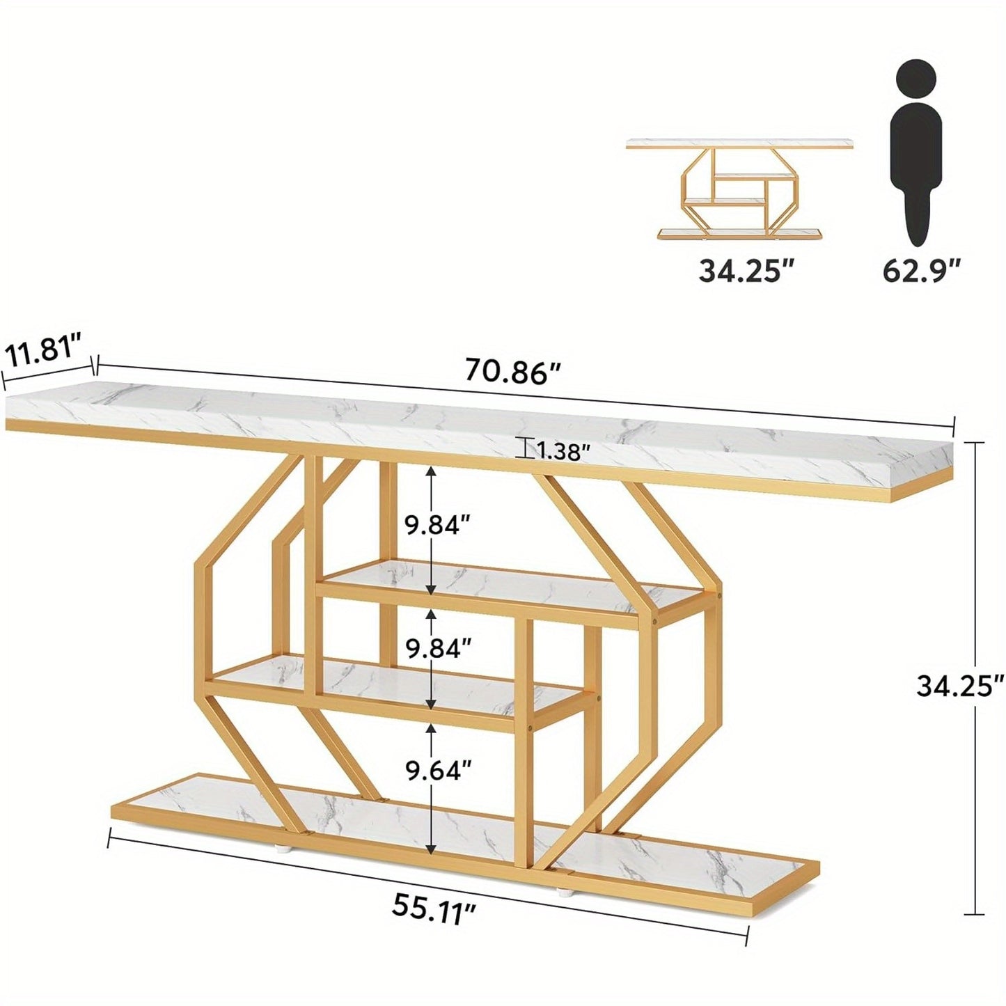 4 Tier Entryway Accent Table for Reception Room, Hallway, Entrance, Faux Marble White