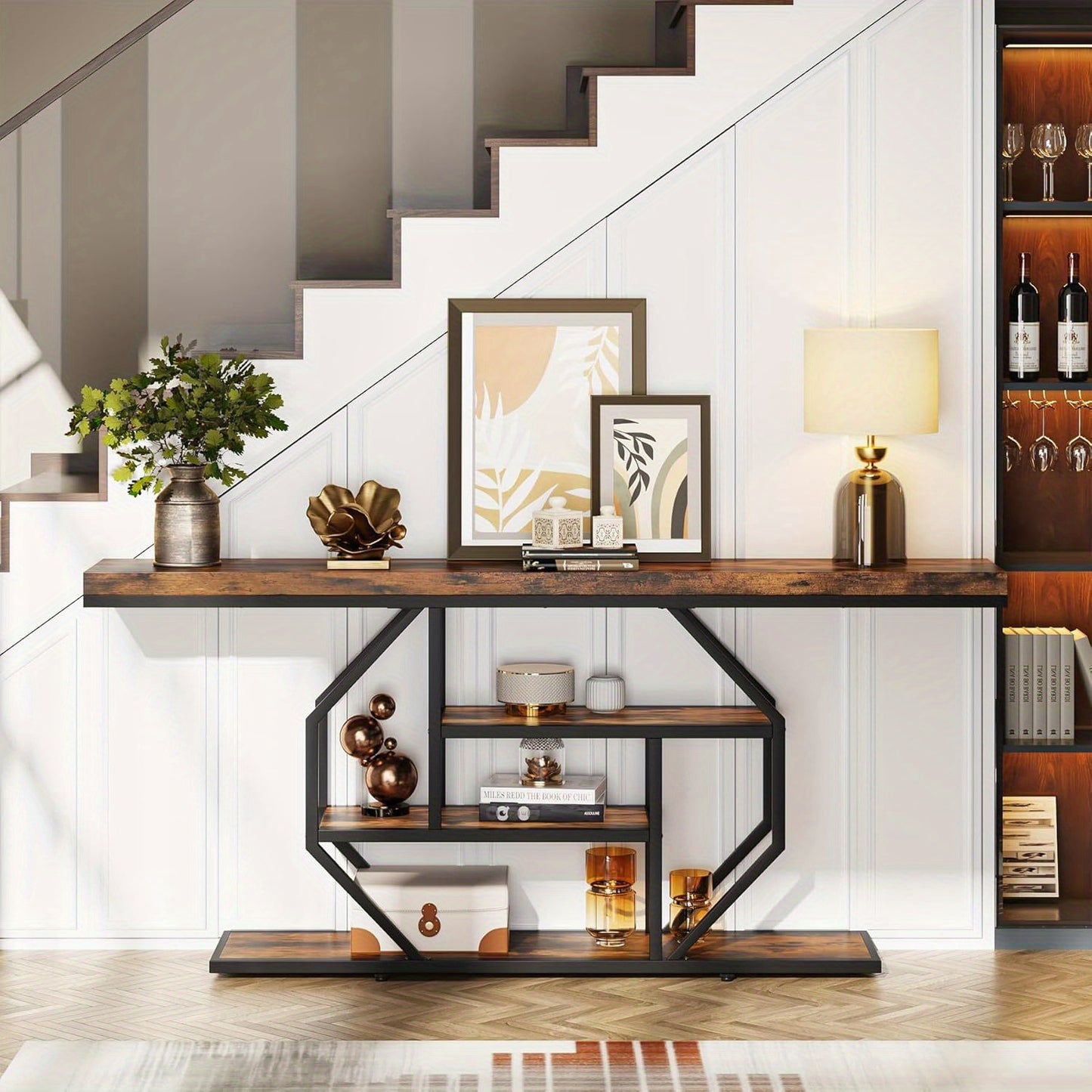 4 Tier Entryway Accent Table for Reception Room, Hallway, Entrance, Faux Marble White