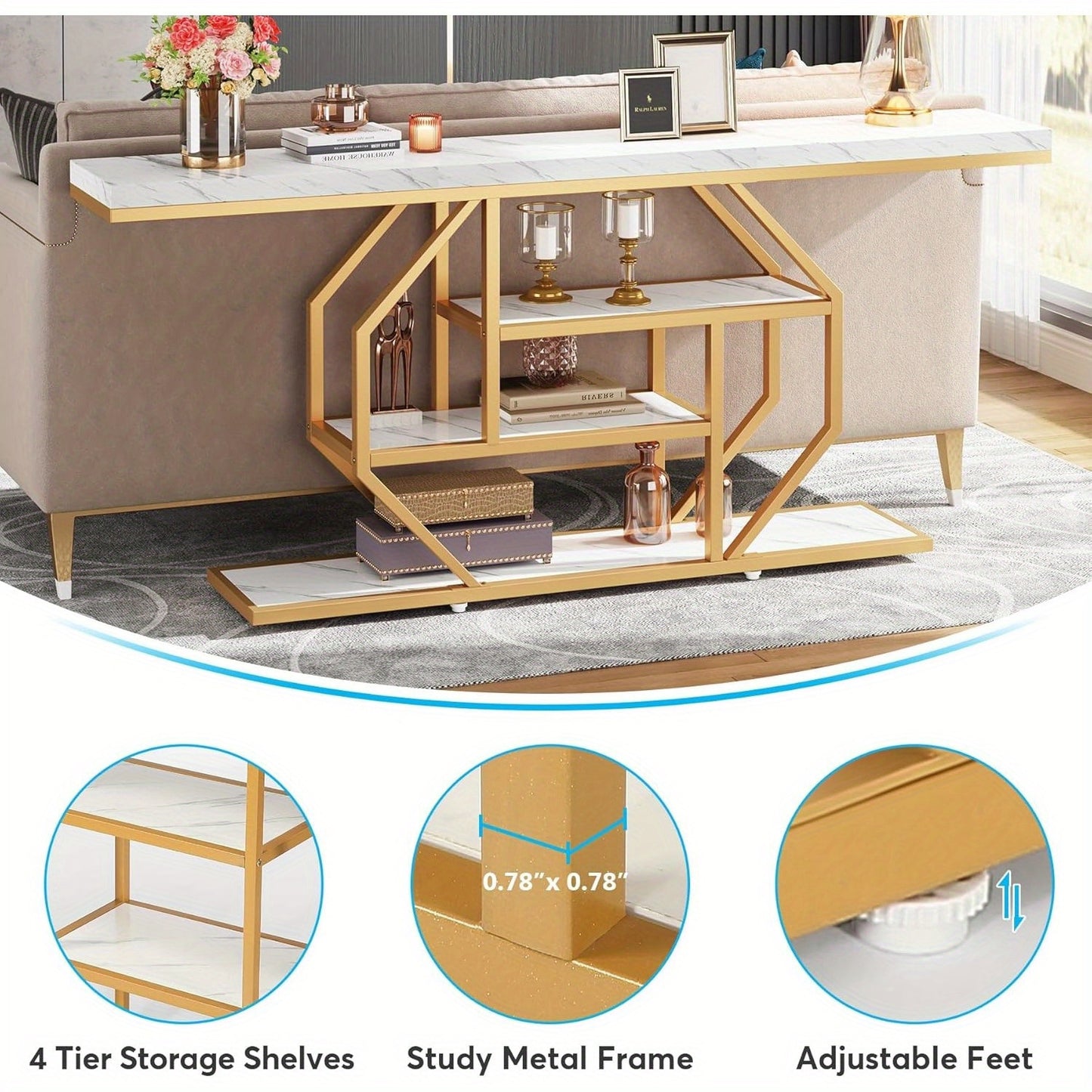 4 Tier Entryway Accent Table for Reception Room, Hallway, Entrance, Faux Marble White