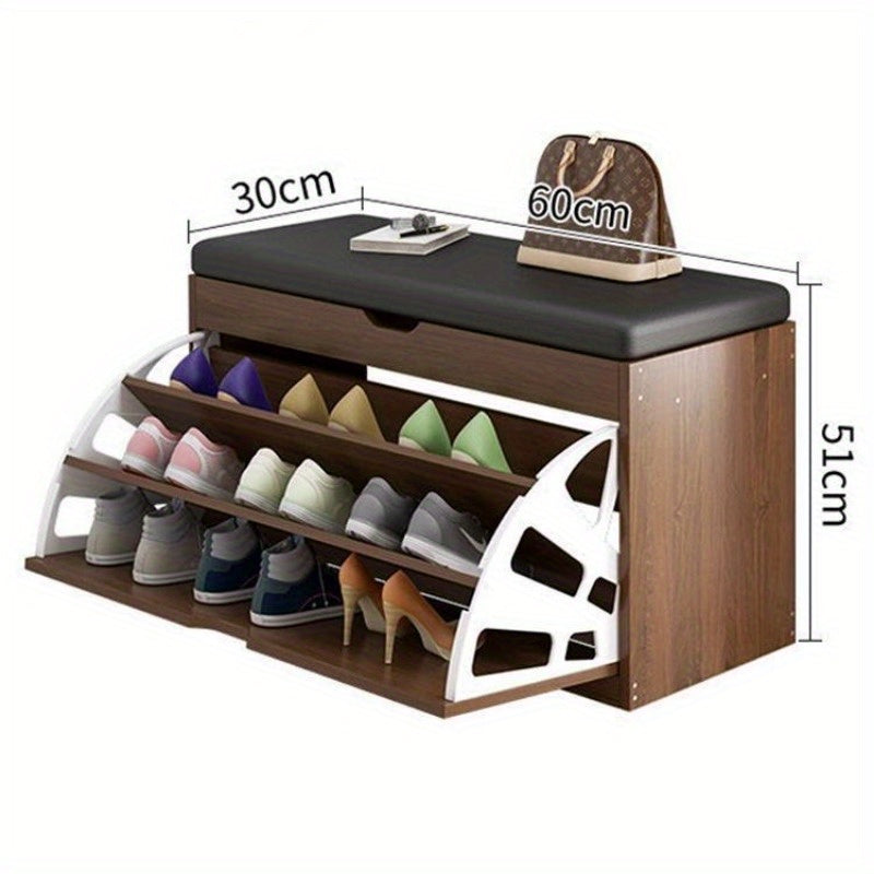 Shoe Storage Bench Cabinet Tipping Shoe Rack with Cushion Seat