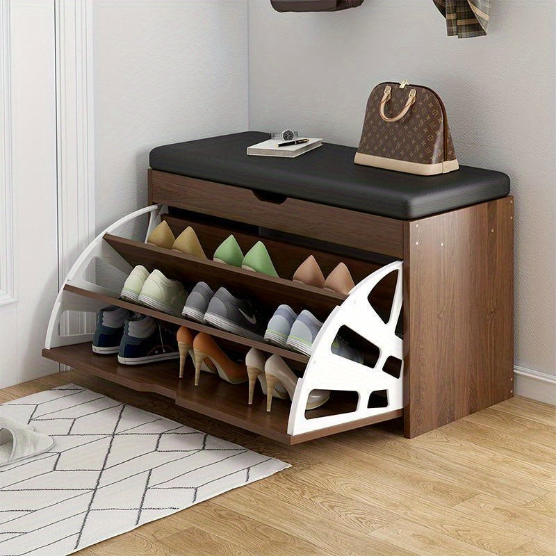 Shoe Storage Bench Cabinet Tipping Shoe Rack with Cushion Seat