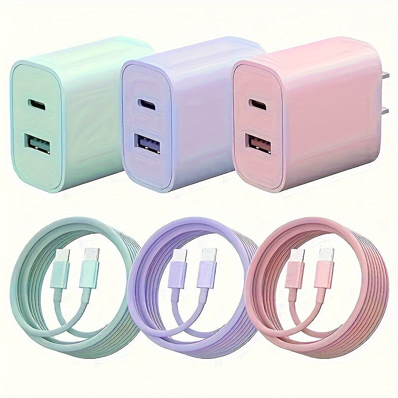 Dual Fast 20W USB C Fast Charger Block Dual Port Power Adapter With 6FT Cable Type C Fast Charging Set For IPhone 15 Series IPad Samsung