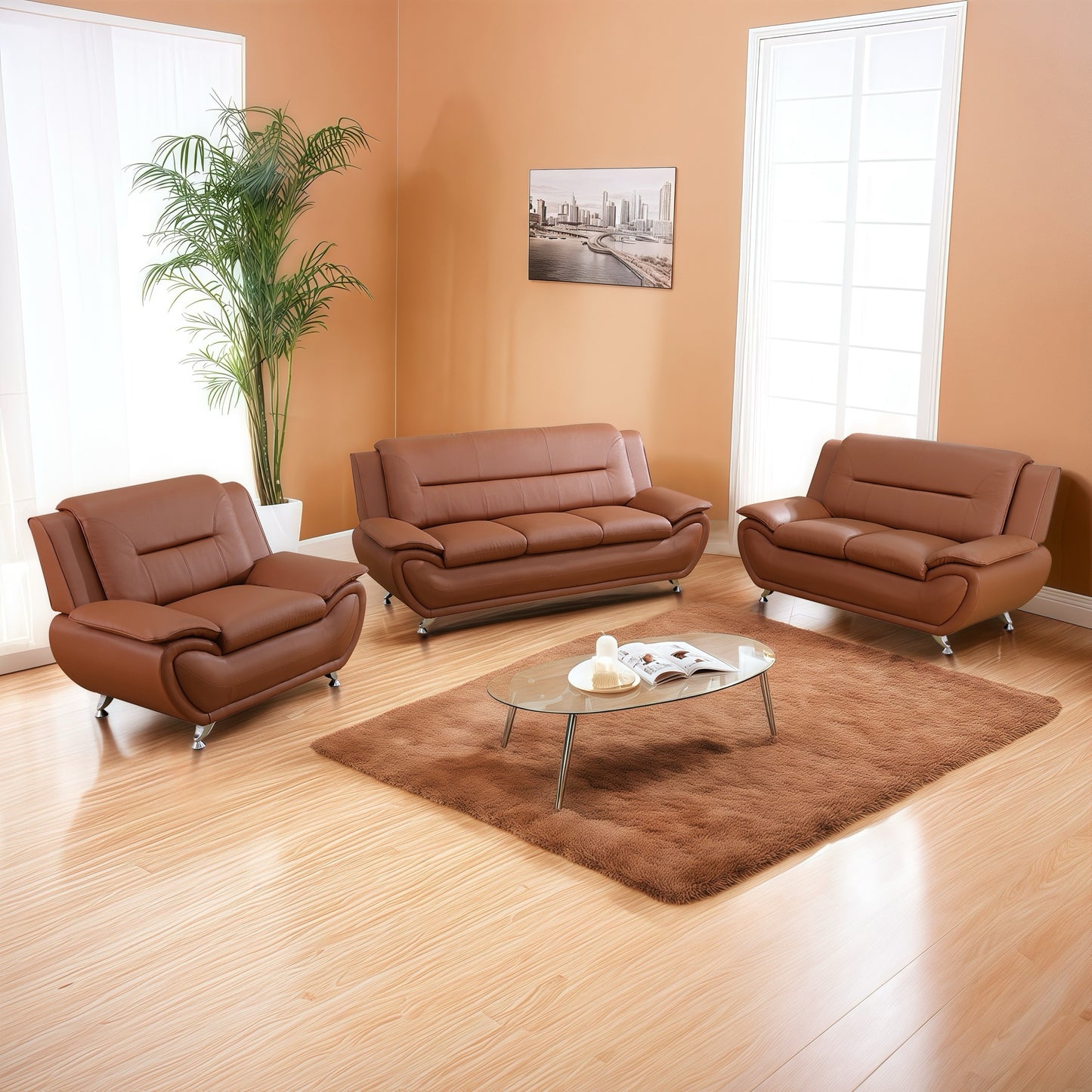 3pcs Sofa PU Leather Sofa, Tufted Sofa, Sofa Chair And Chair, Furniture