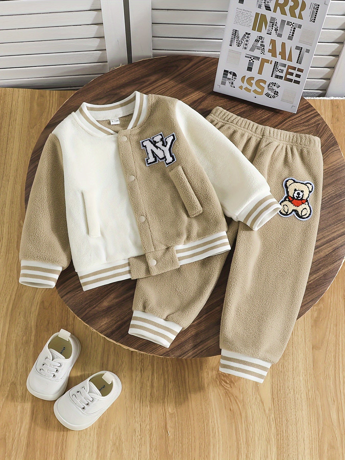 Infant Boys' Color Block Baseball Jacket with Pockets and Bear Patch Sweatpants Set