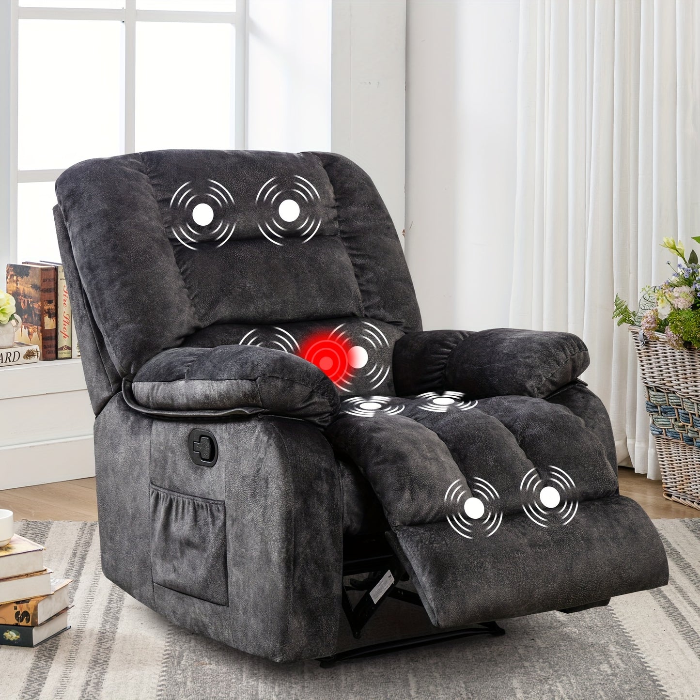 Single Comfortable Electric Elevating Recliner Chair with Full Body Massage, Heat, Ergonomic Design, Side Organizer Bag