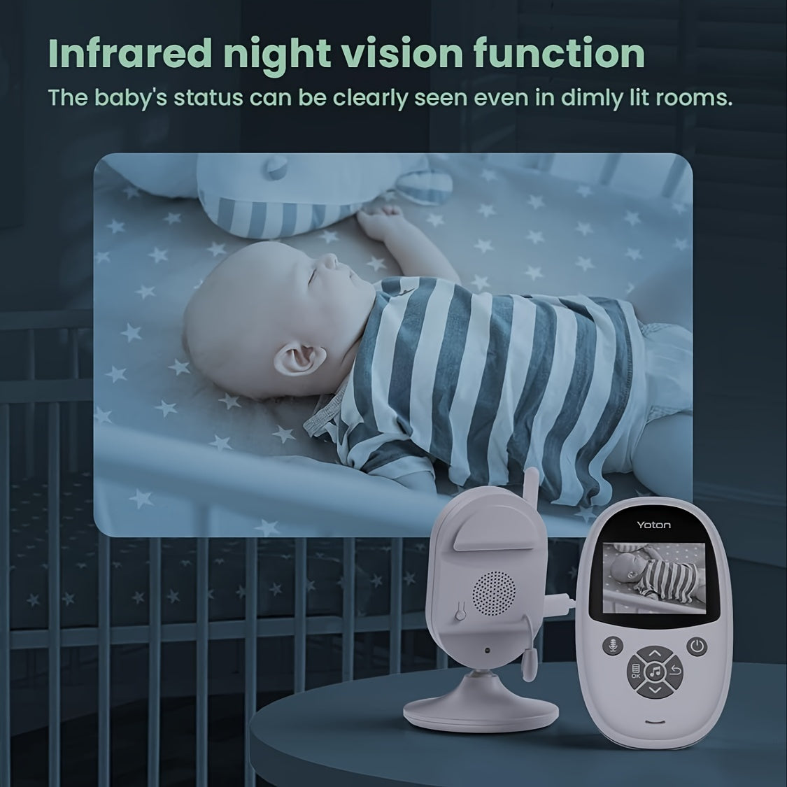 Baby Monitor With Camera Night Vision, 2.4" Screen, 2-way Talk, VOX Mode, Feeding Reminder Temperature Sensor And 8 Lullabies