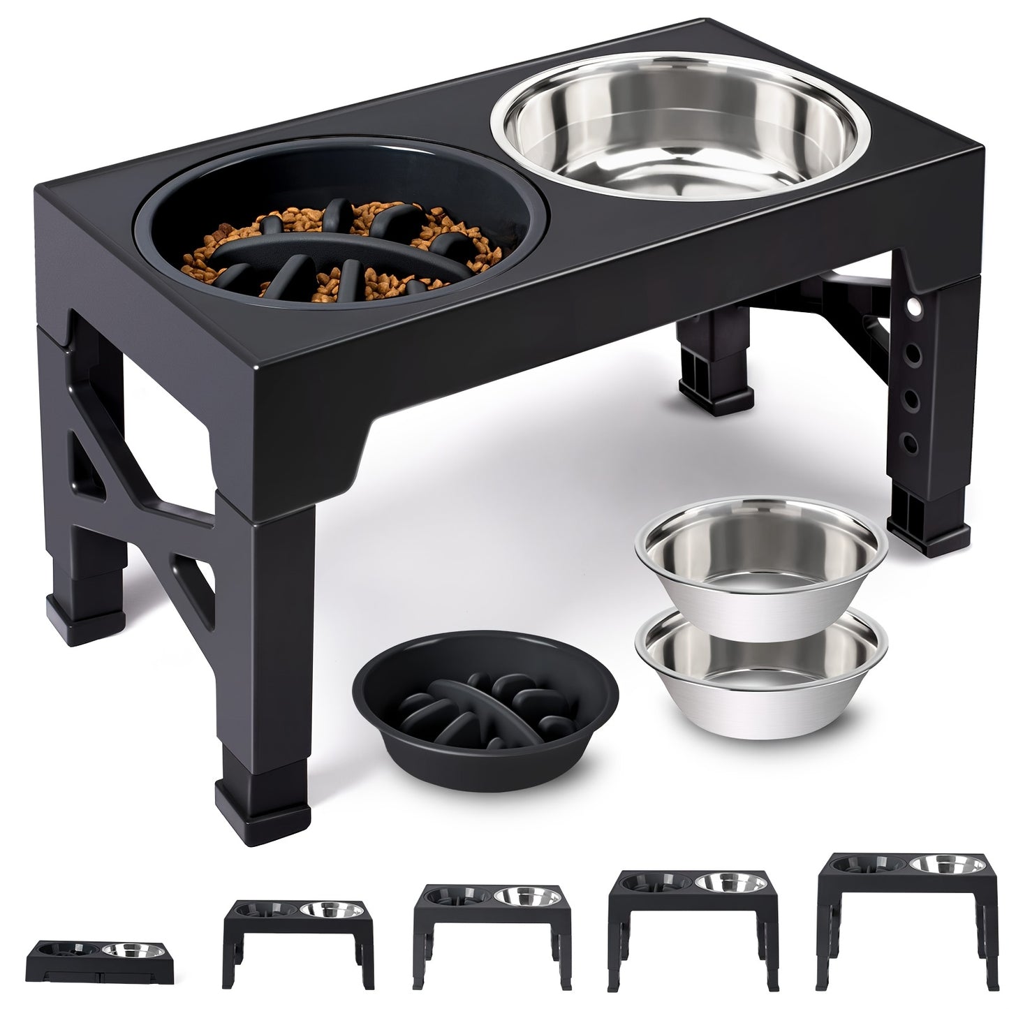 5-Adjustable-Height Elevated Dog Bowls Stand -