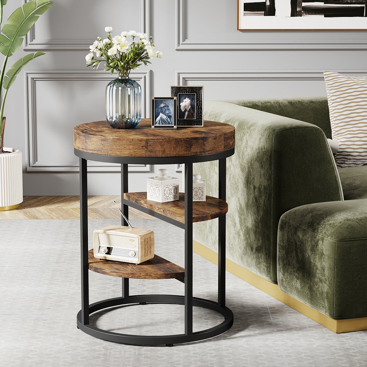 End Table Side Table With Round Metal Frame