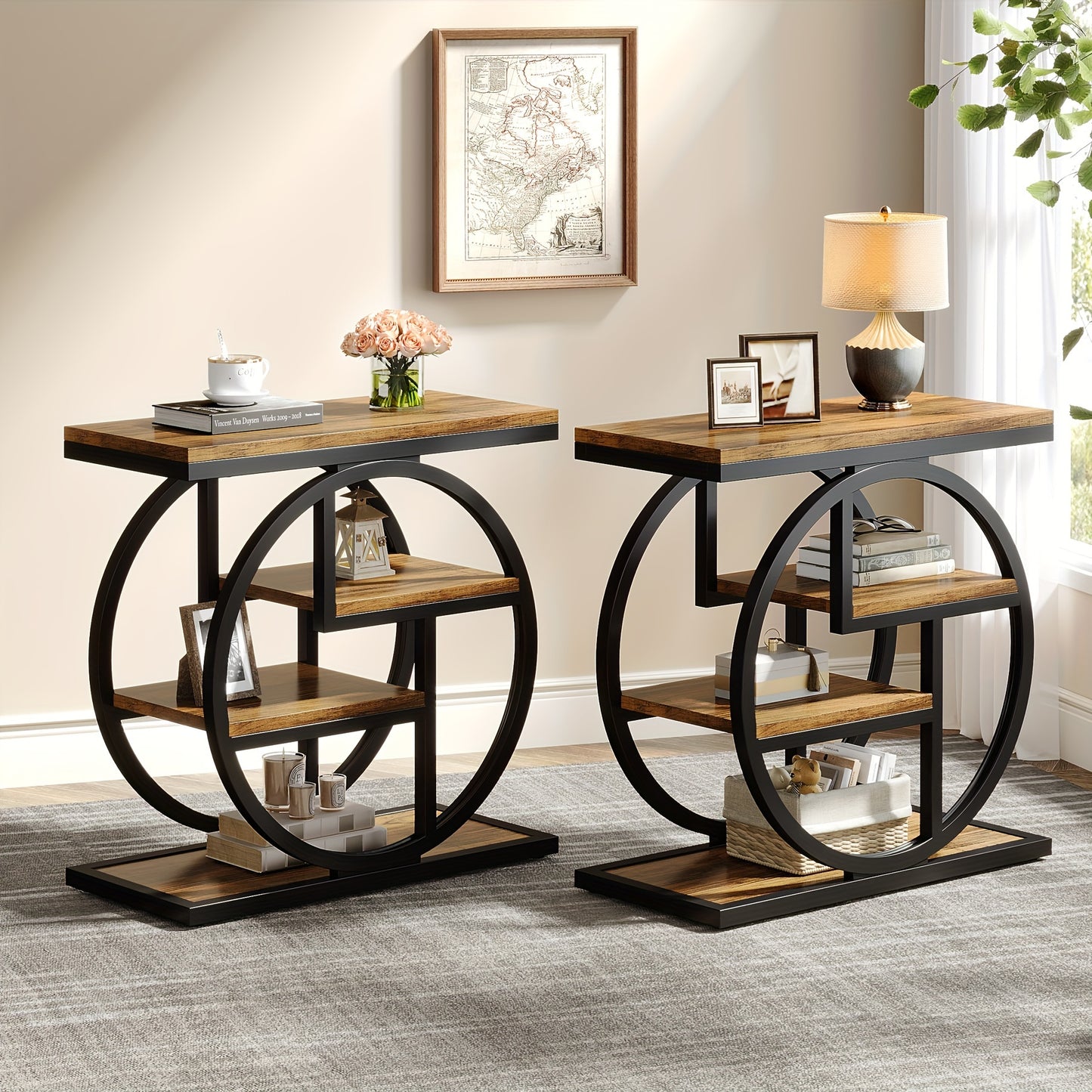 End Table Side Table With Round Metal Frame