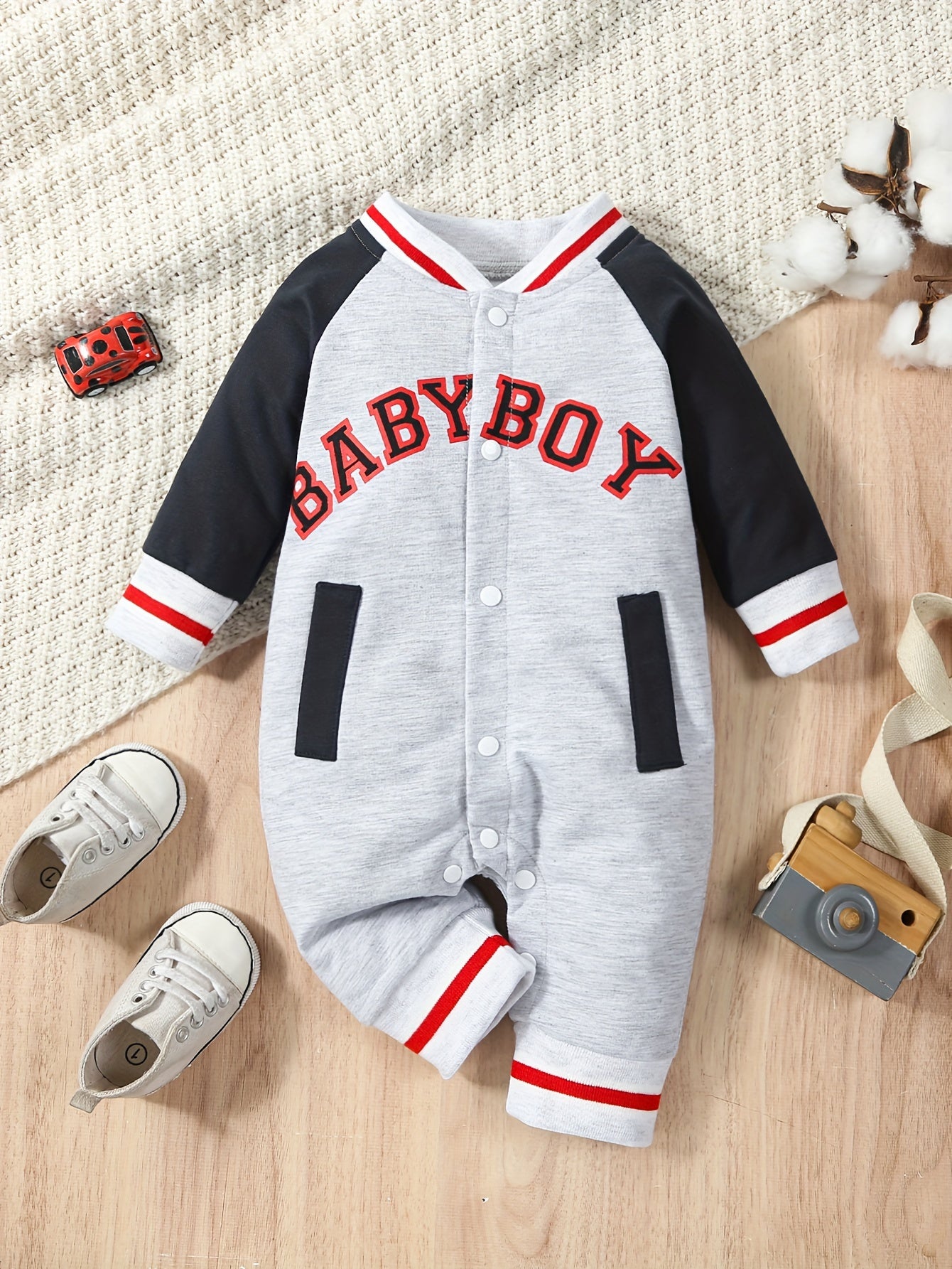 Autumn/Winter Infant Boys Long Sleeve Letter Print One-Piece Jumpsuit Romper