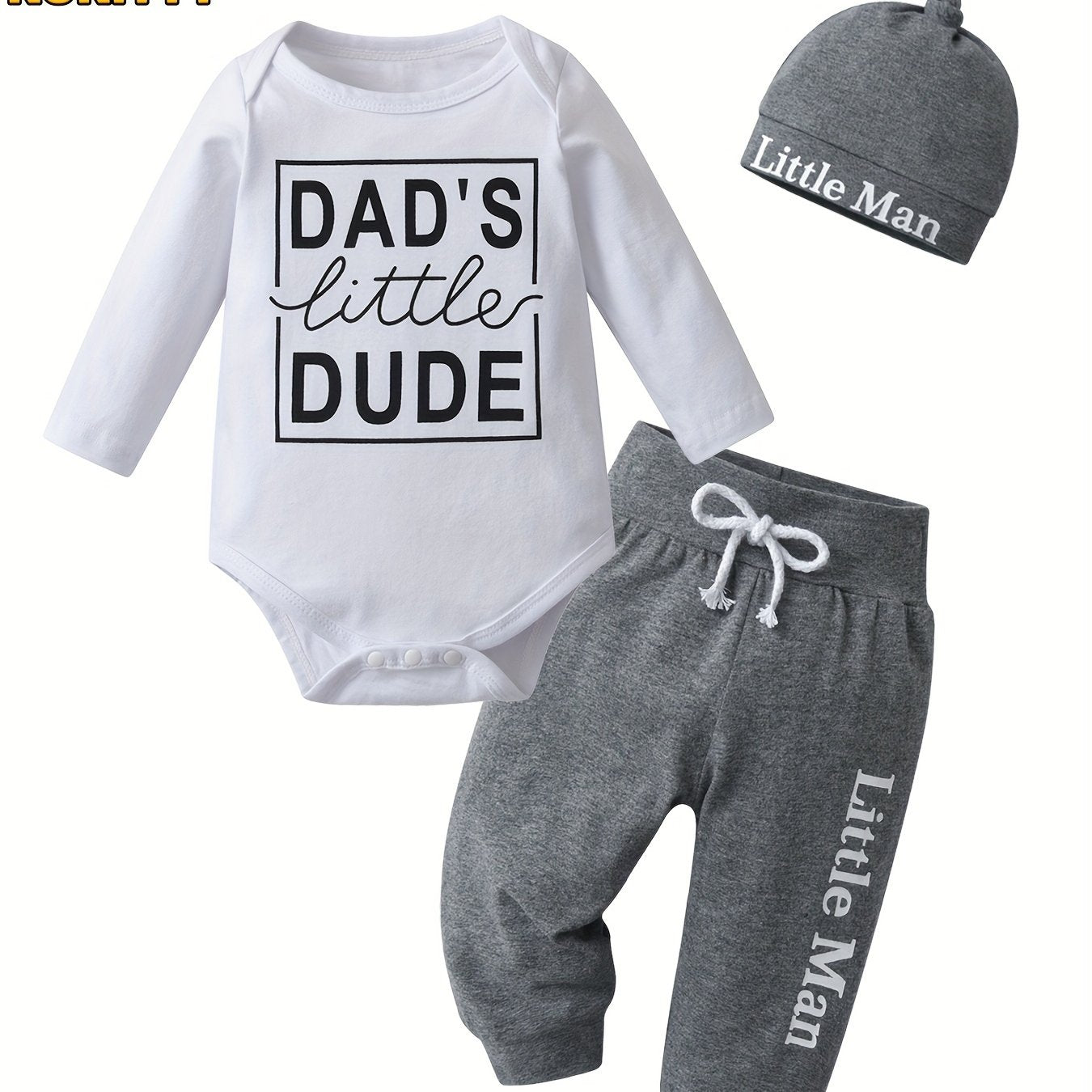 KuKitty Baby Boy Clothes Set Newborn Long Sleeve "Dad's Little DUDE"  3Pcs Outfit Sets