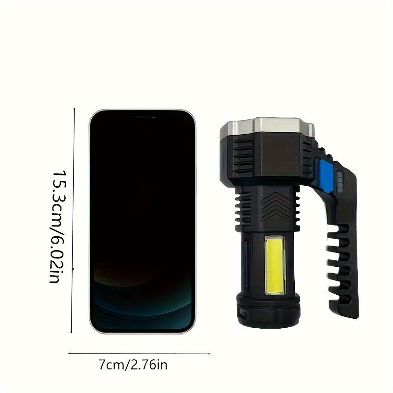 1pc Rechargeable LED Flashlight - High Power, With Built-in COB Battery For Outdoor Activities