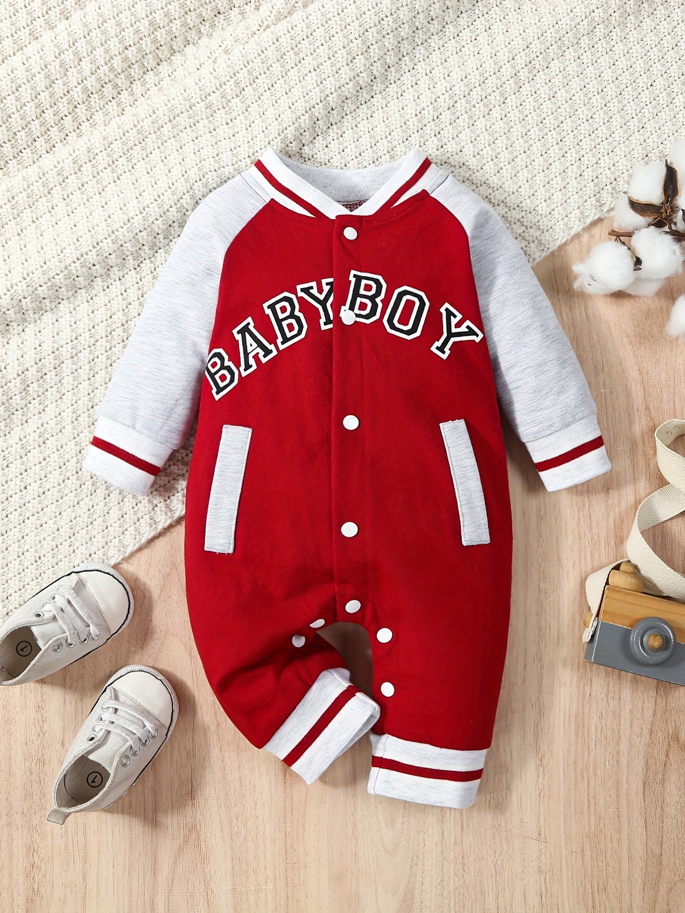 Autumn/Winter Infant Boys Long Sleeve Letter Print One-Piece Jumpsuit Romper