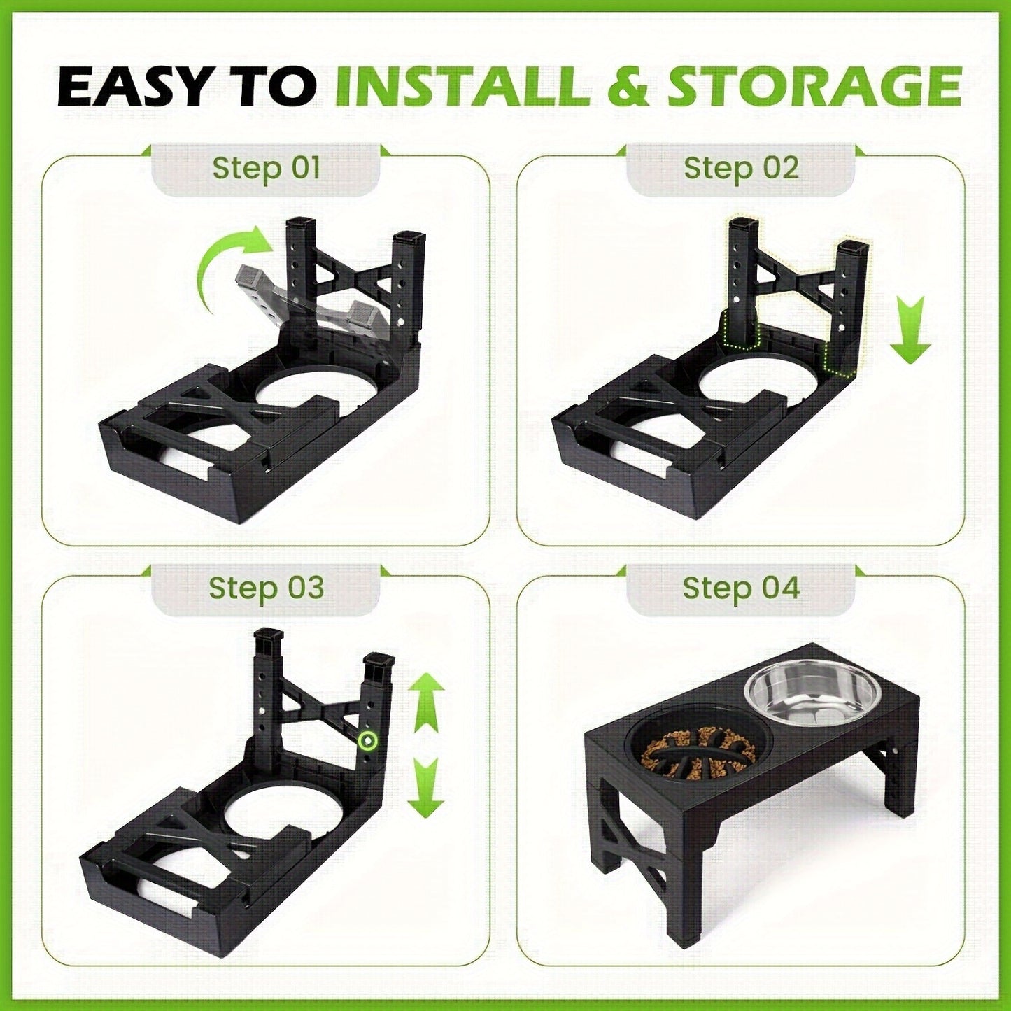 5-Adjustable-Height Elevated Dog Bowls Stand -