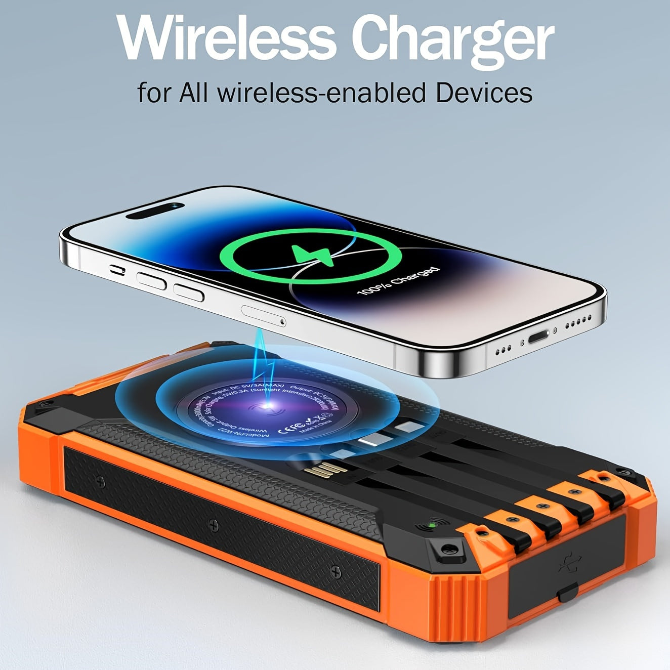 49800mAh Power Bank Wireless Charger Built In 4 Cables Six Outputs 15W