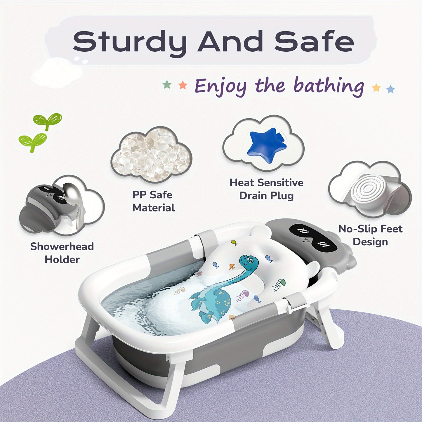 Collapsible Baby Bathtub, Foldable Bathtub With Soft Cushion, Portable Infant To Toddler Baby Bathtub Travel Save Space, Durable Bath Tub With No-Slip Feet