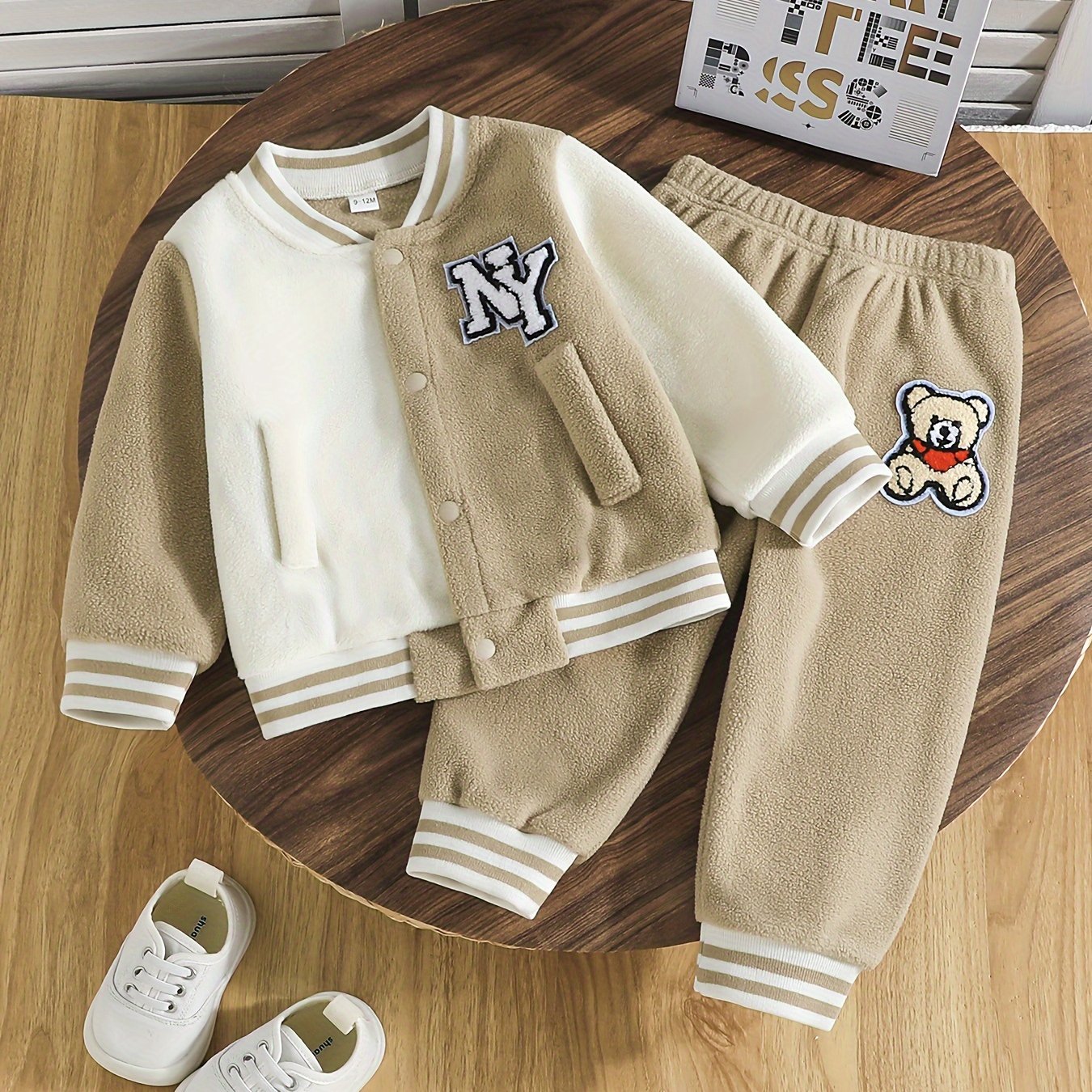 Infant Boys' Color Block Baseball Jacket with Pockets and Bear Patch Sweatpants Set