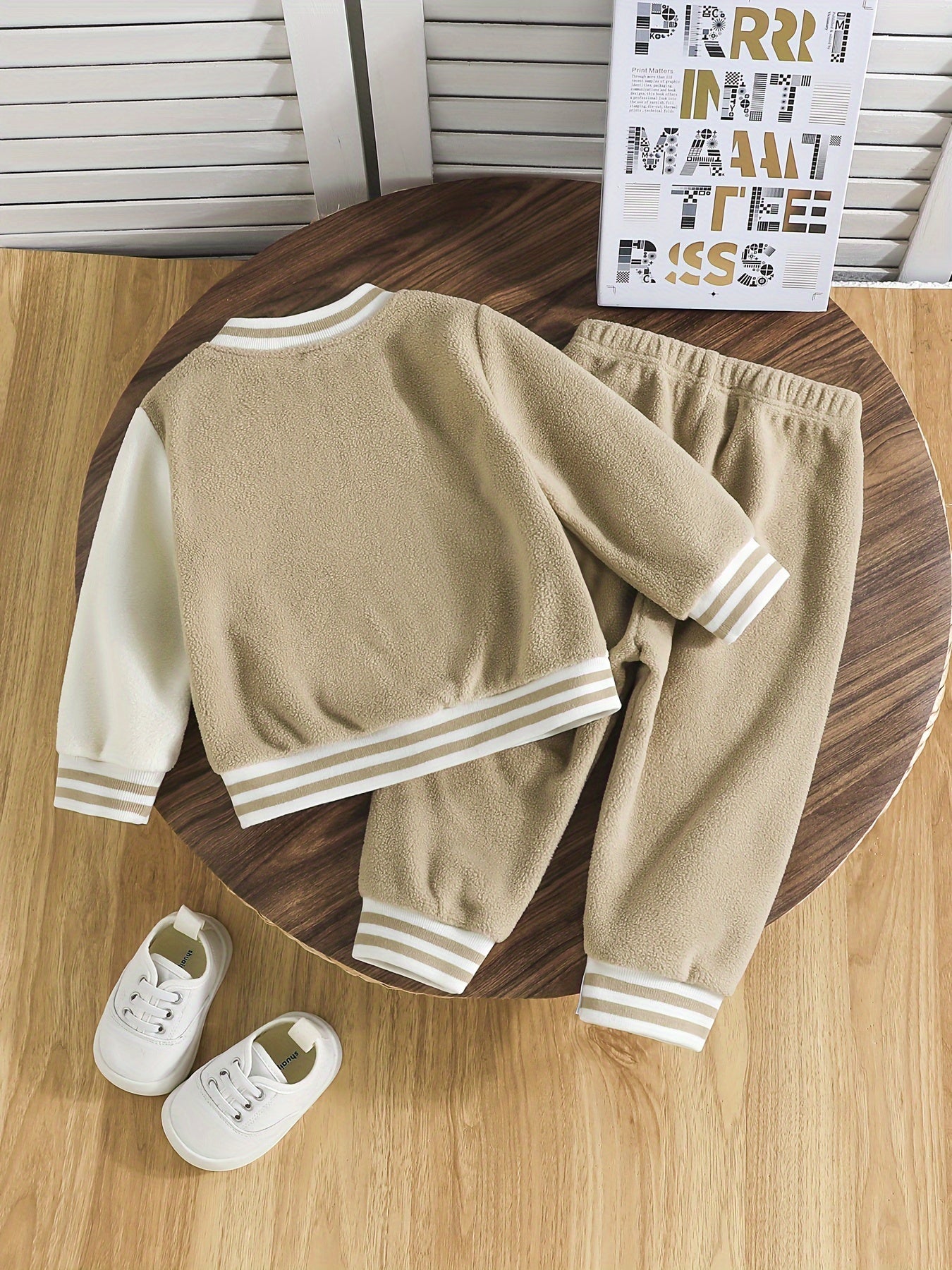 Infant Boys' Color Block Baseball Jacket with Pockets and Bear Patch Sweatpants Set