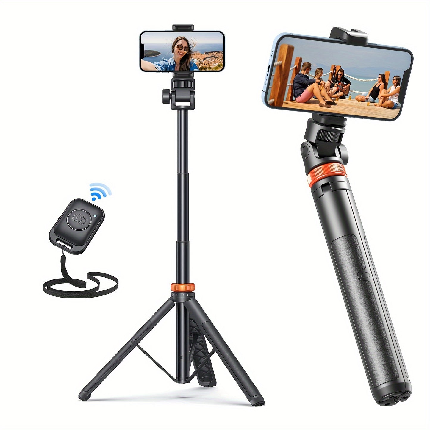 62 Inch Extra-Large Phone Tripod Stand - Wireless Remote,- Battery Powered, Non-Rechargeable, Solid and Durable