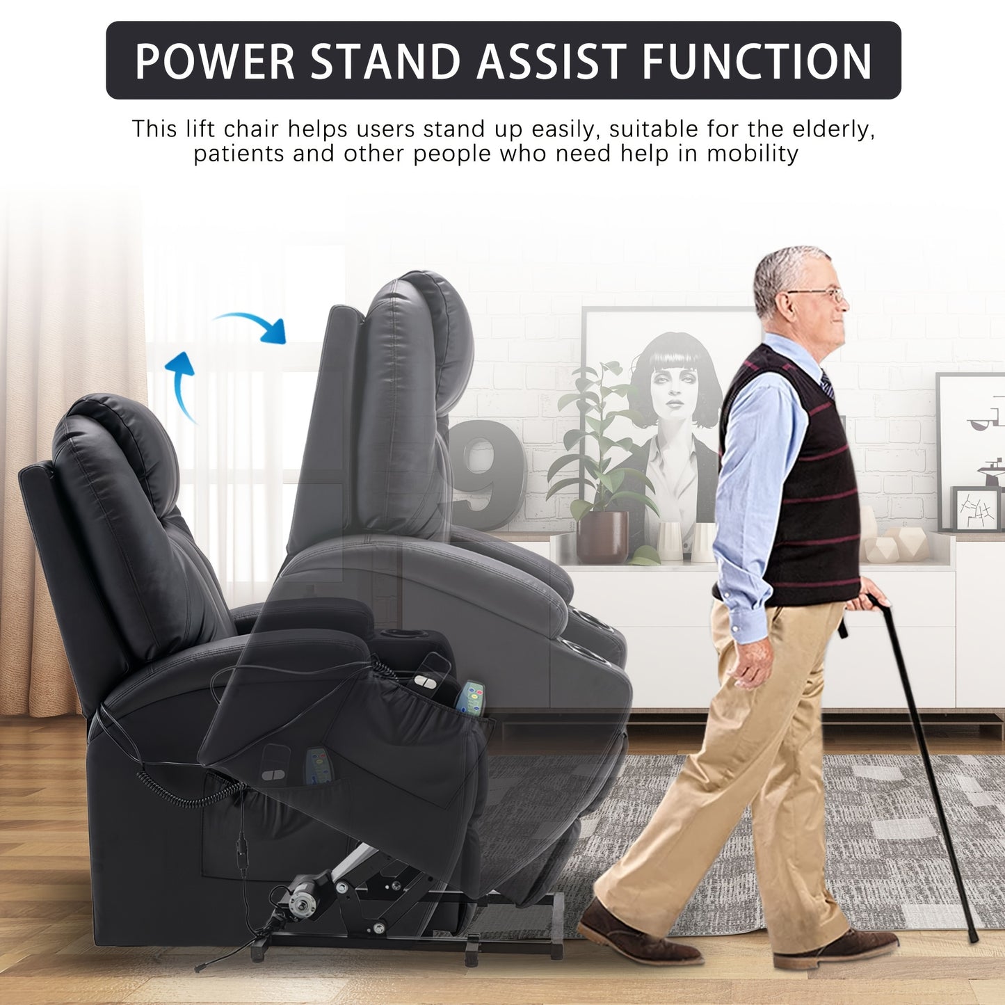 ComfortPlus Lift Recliner Chair - Massage Chair with Heat, Vibration, and Power Lift Function