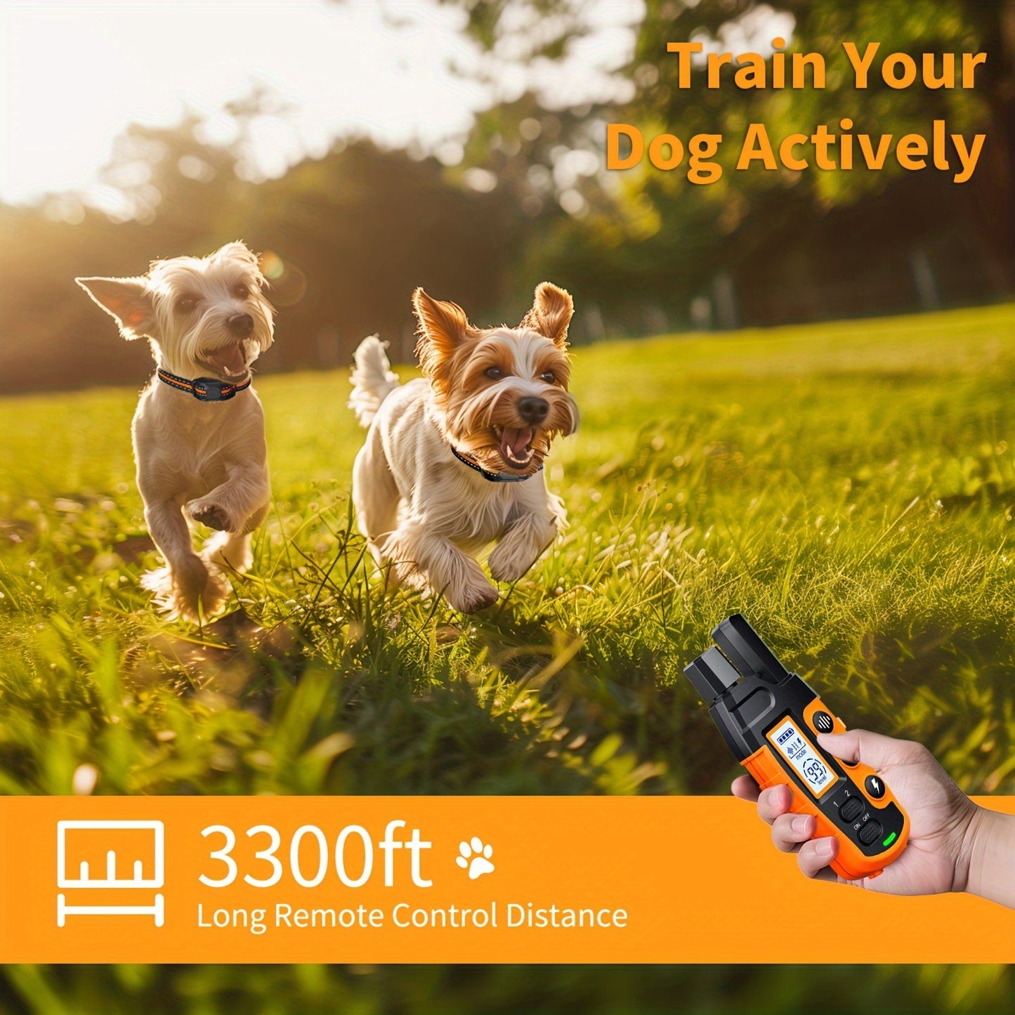 3300ft Rechargeable Waterproof Training Collars with Adjustable Nylon Strap, for 5-150lbs dogs