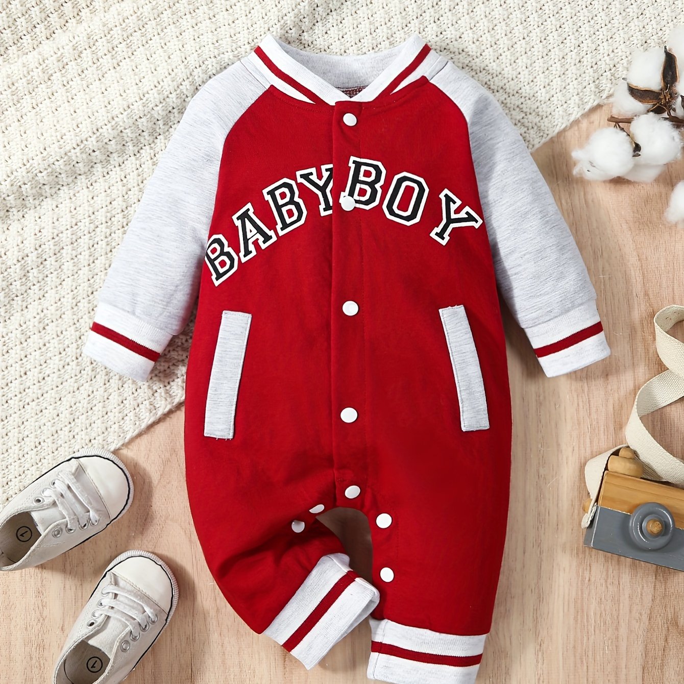 Autumn/Winter Infant Boys Long Sleeve Letter Print One-Piece Jumpsuit Romper