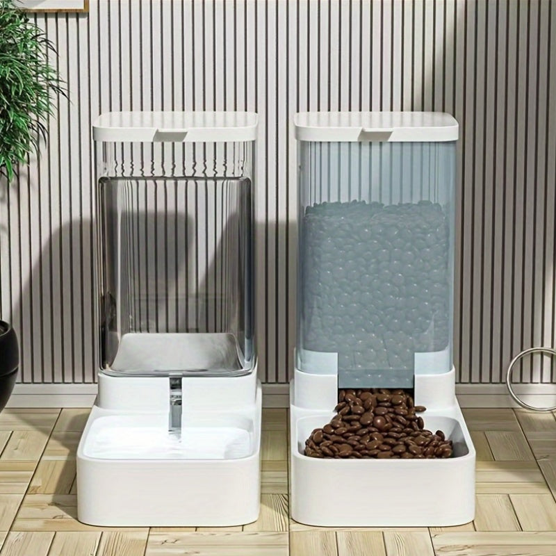 (1 Set)  - Automatic Pet Feeder and Water Dispenser.  1.0gal Drinking Fountain with Water Level Indicator.