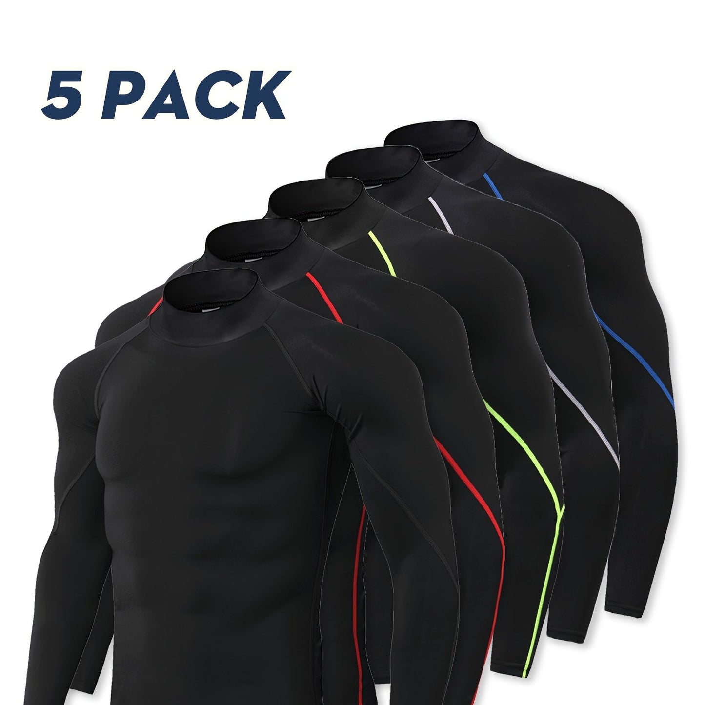 5-piece Highly Elastic Base Layer High-neck Long-sleeve