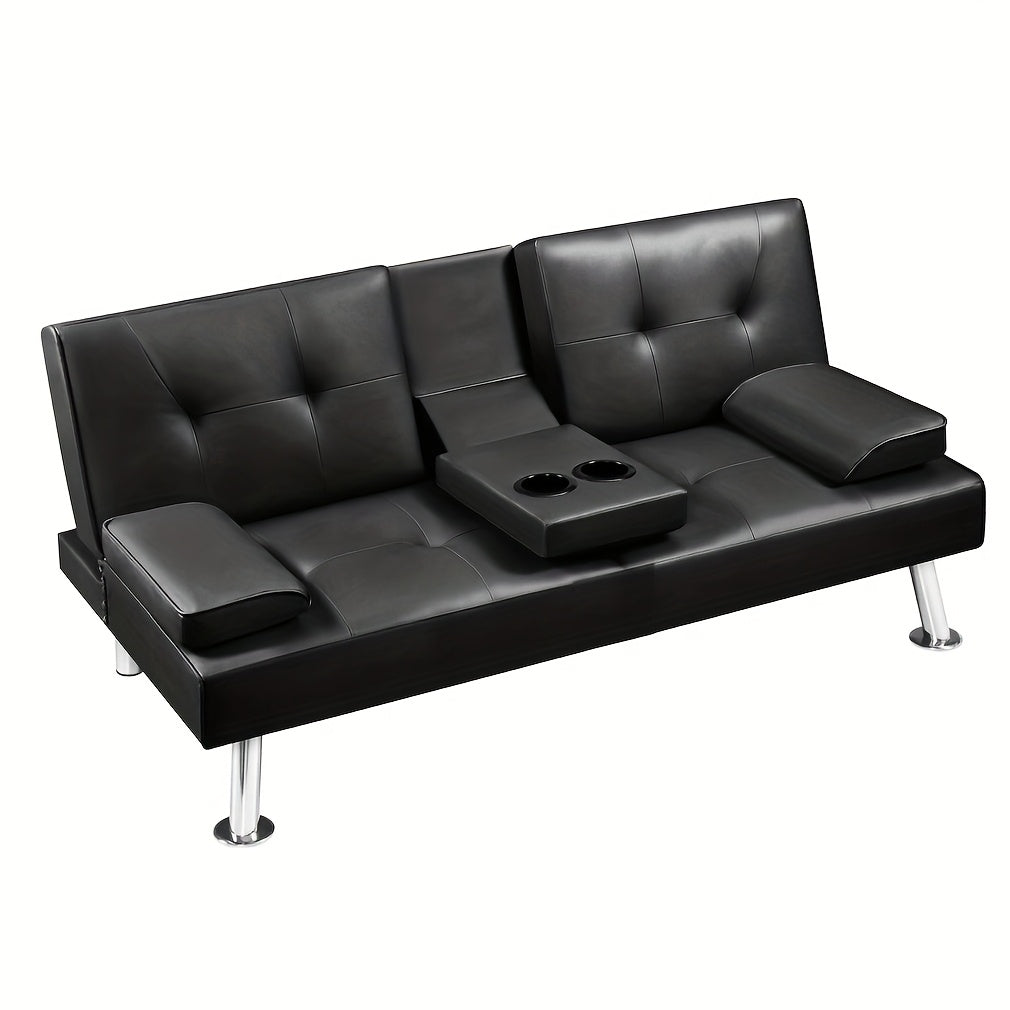 Faux Leather Modern Convertible Sofa Bed with Adjustable Recliner