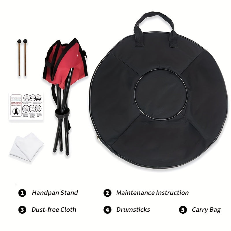 GLADFRESIT  Handpan Drum 22inch in D Kurd Minor with handpan stand, handpan case, durable mallets and dust-free cloth (Gold, 9-note, 440HZ)