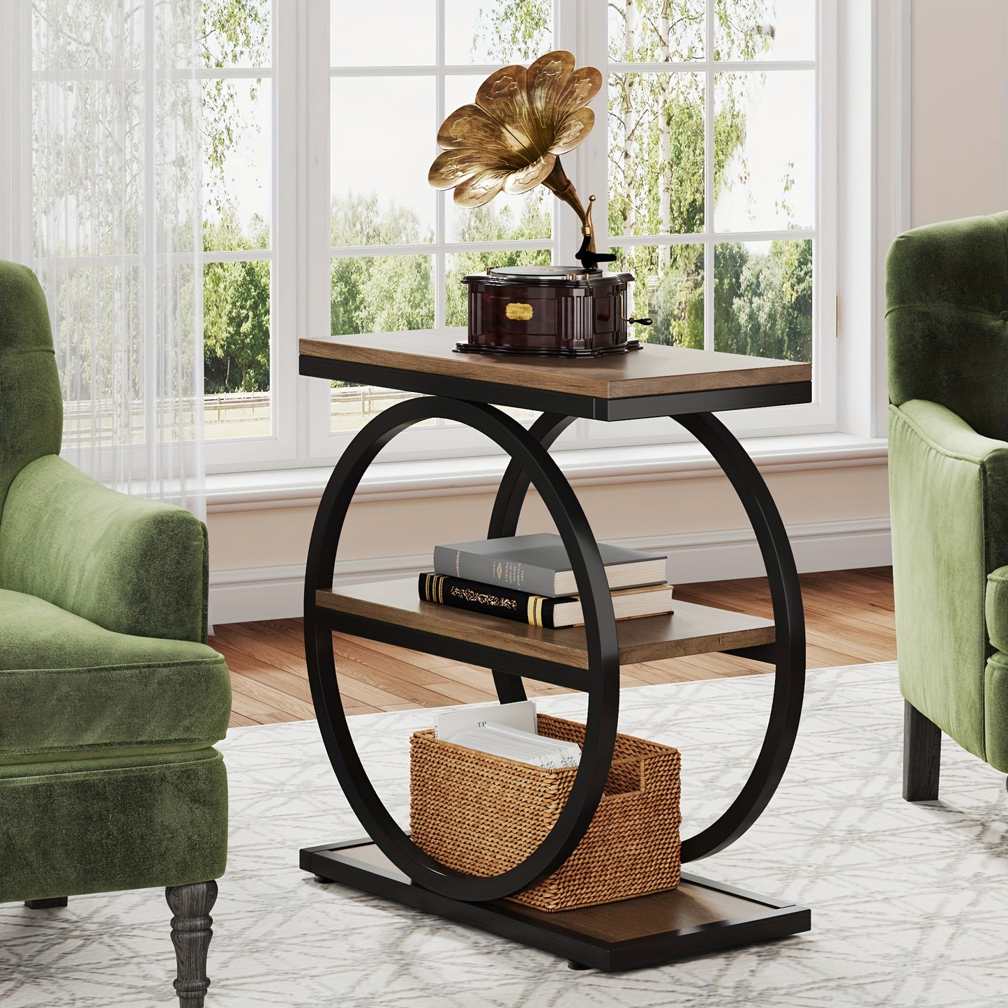 End Table Side Table With Round Metal Frame