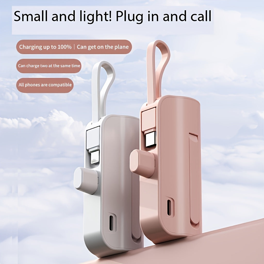 WWinsway Mini Capsule Portable Power Bank 5000mAh -Built-in USB-C Data Cable Dual Interface