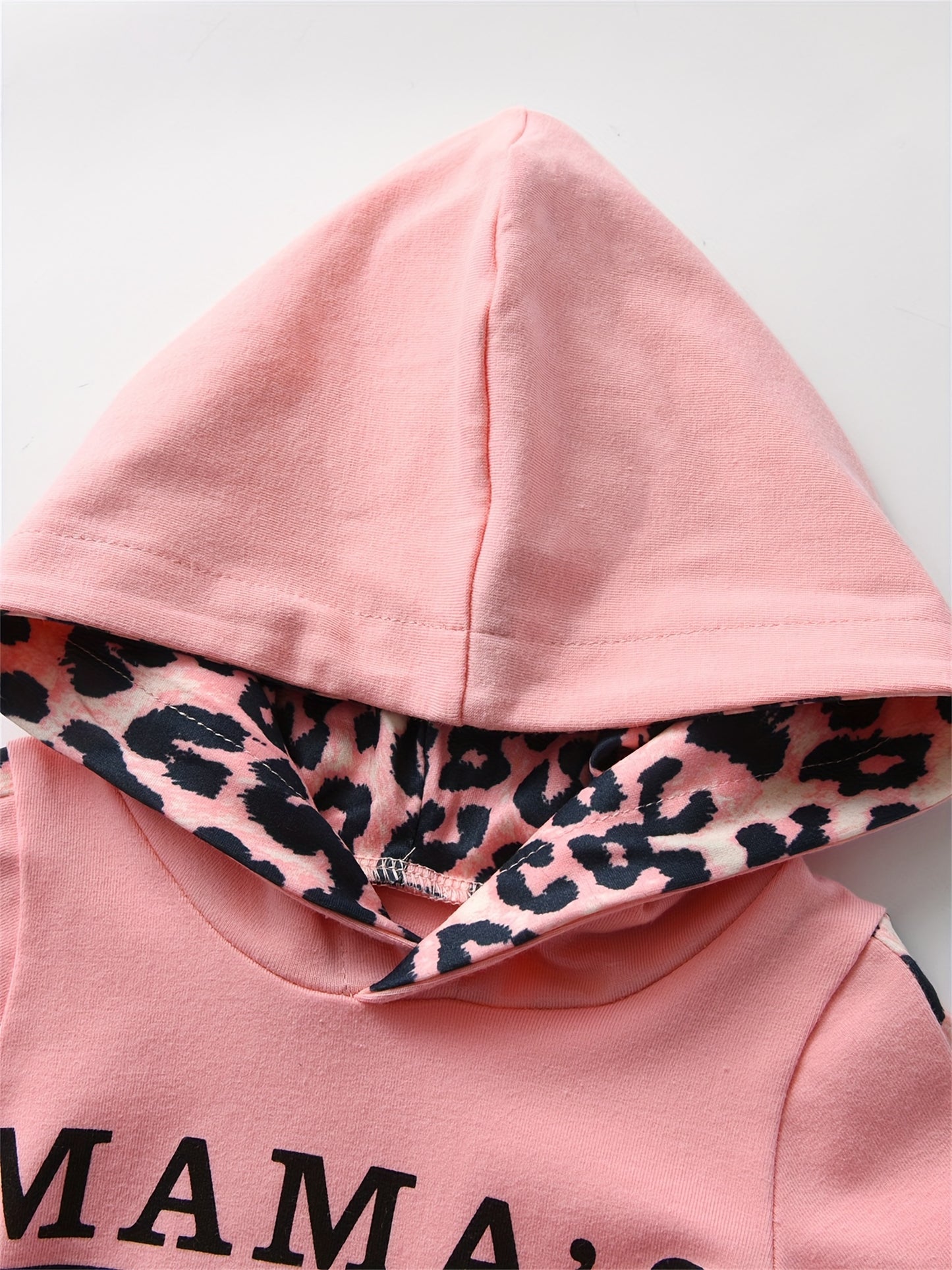 KuKitty Infant Baby Girl Long Sleeve "Mama's Mini" Pullover Hooded Top and Leopard Pant Set