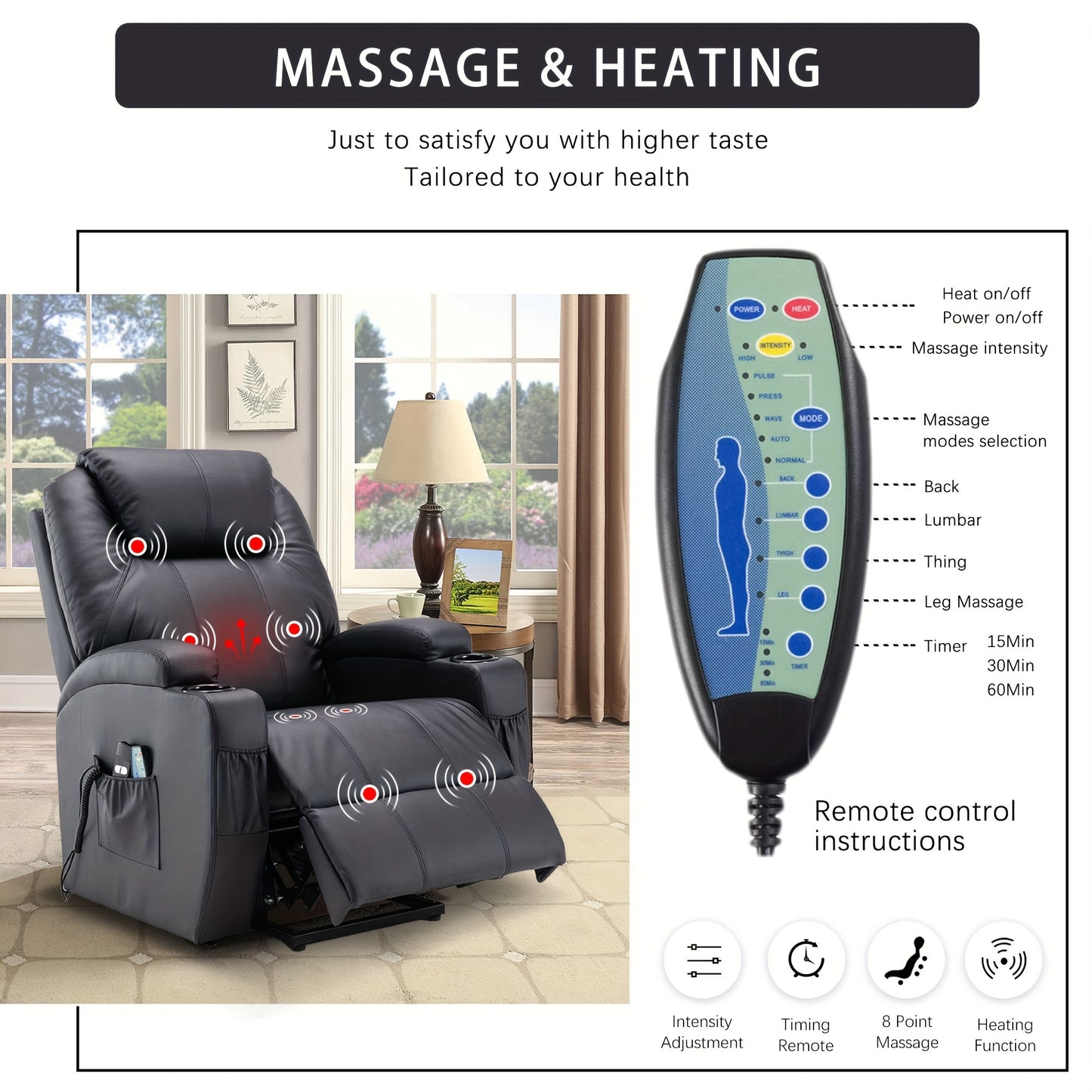 ComfortPlus Lift Recliner Chair - Massage Chair with Heat, Vibration, and Power Lift Function