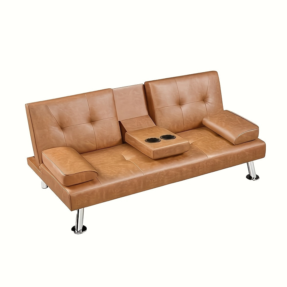 Faux Leather Modern Convertible Sofa Bed with Adjustable Recliner