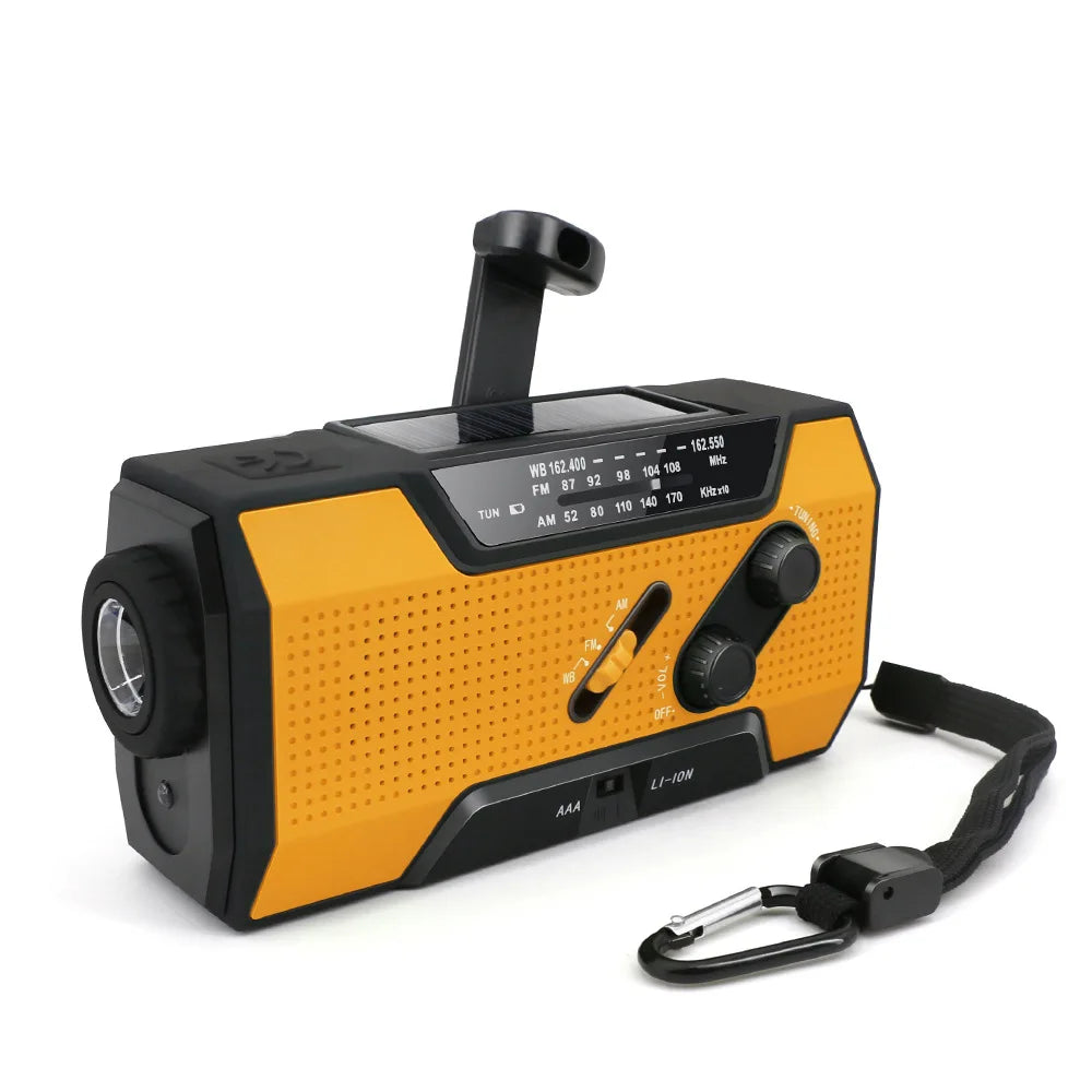 Emergency Weather Radio NOAA/AM/FM with 2000mAh Portable Power Bank USB/Solar/Hand Crank Charging, Battery Operated, SOS Alarm