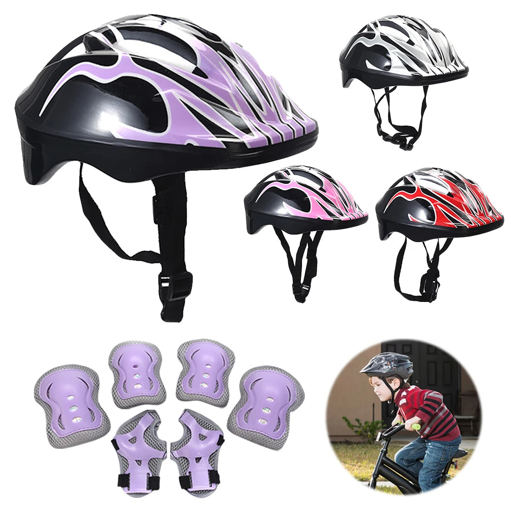 Kids Safety Helmet Knee Elbow Pad Set Kids Protective Gear Set for Bicycle Cycling Skateboard Scooter Skating