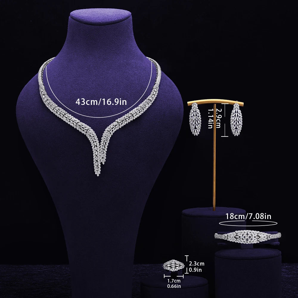 4pcs Bridal Zirconia Full Jewelry Sets For Women Party, Luxury Dubai Nigeria CZ Crystal Wedding Jewelry Sets