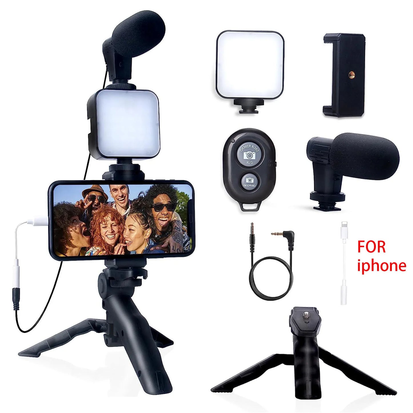 Smartphone Vlogging Kit for iPhone Android with Tripod Mini Microphone Starter Vlog kit