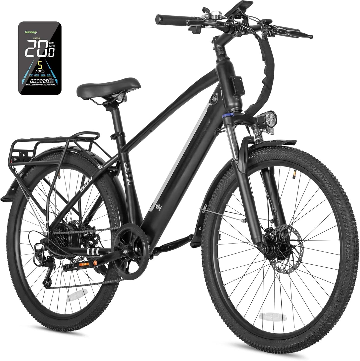 Adult Electric Bike with Peak 500W Brushless Motor, 35 Mile 324 WHr Removable Battery, Fork Suspension