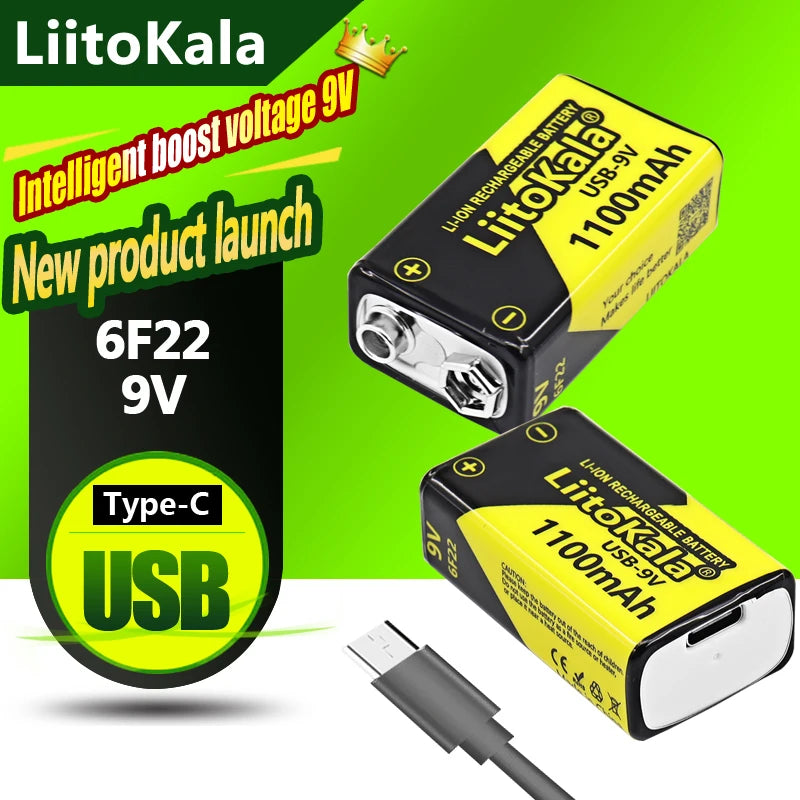 1-16pcs LiitoKala 9V 1100mAh li-ion Rechargeable battery USB 9V Battery for Multimeter Microphone Toy Remote Control KTV use