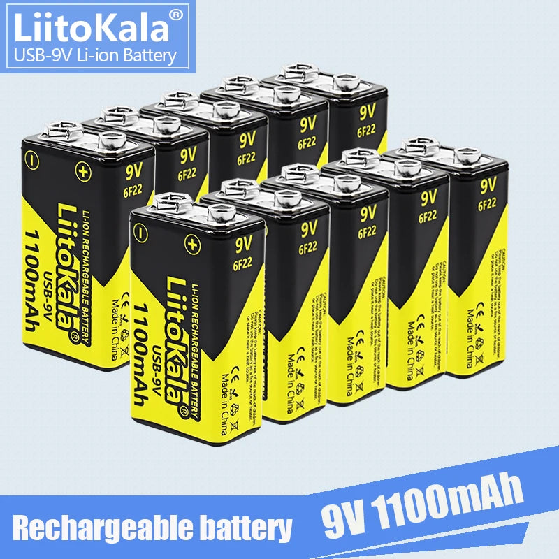 1-16pcs LiitoKala 9V 1100mAh li-ion Rechargeable battery USB 9V Battery for Multimeter Microphone Toy Remote Control KTV use