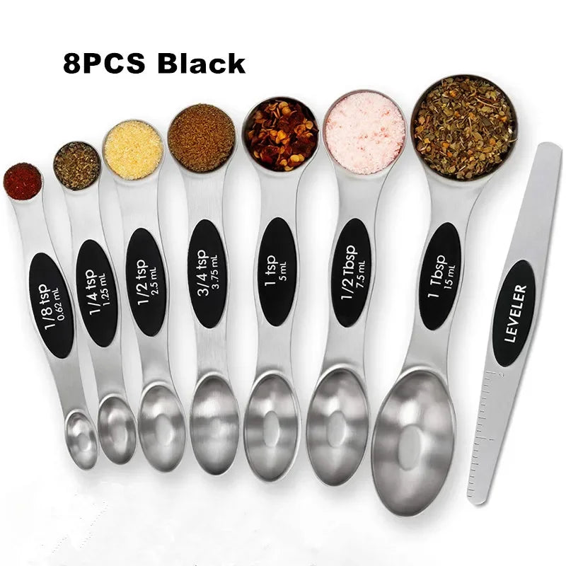 8 Pieces Magnetic Measuring Spoons Set Dual Sided Stainless Steel Kitchen Scale Tool Baking