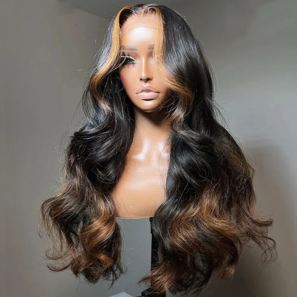 Highlight Body Wave Lace Frontal Wigs Human Hair 13x6 Lace Front Wig  Blonde Highlights Colored Body Wave