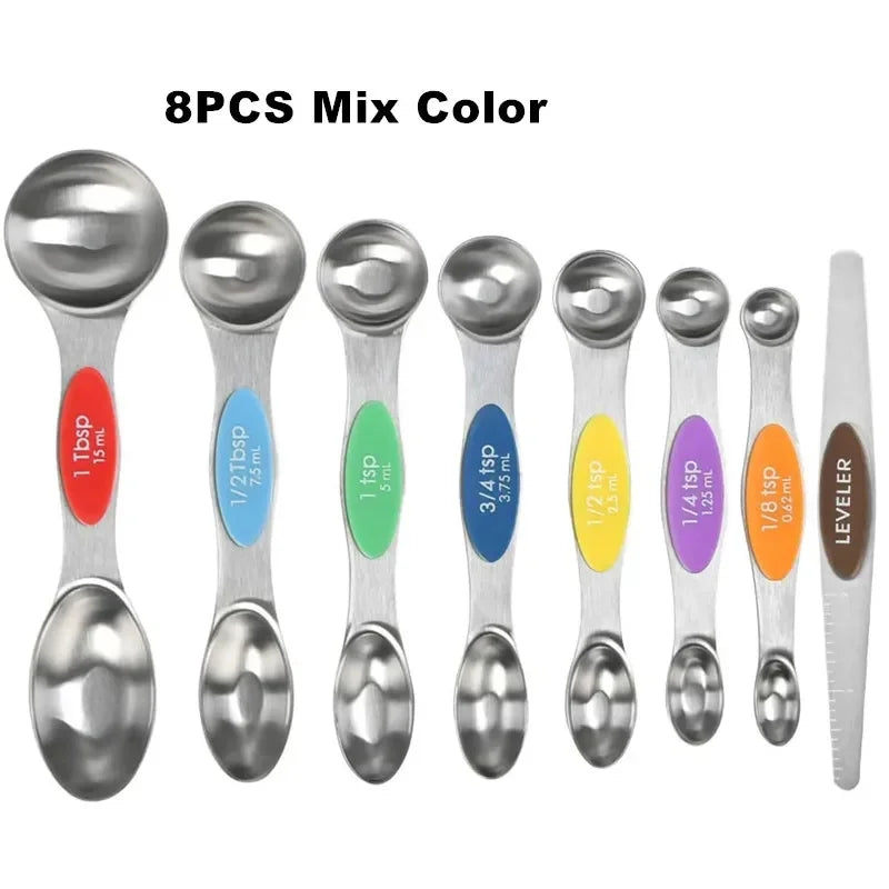 8 Pieces Magnetic Measuring Spoons Set Dual Sided Stainless Steel Kitchen Scale Tool Baking